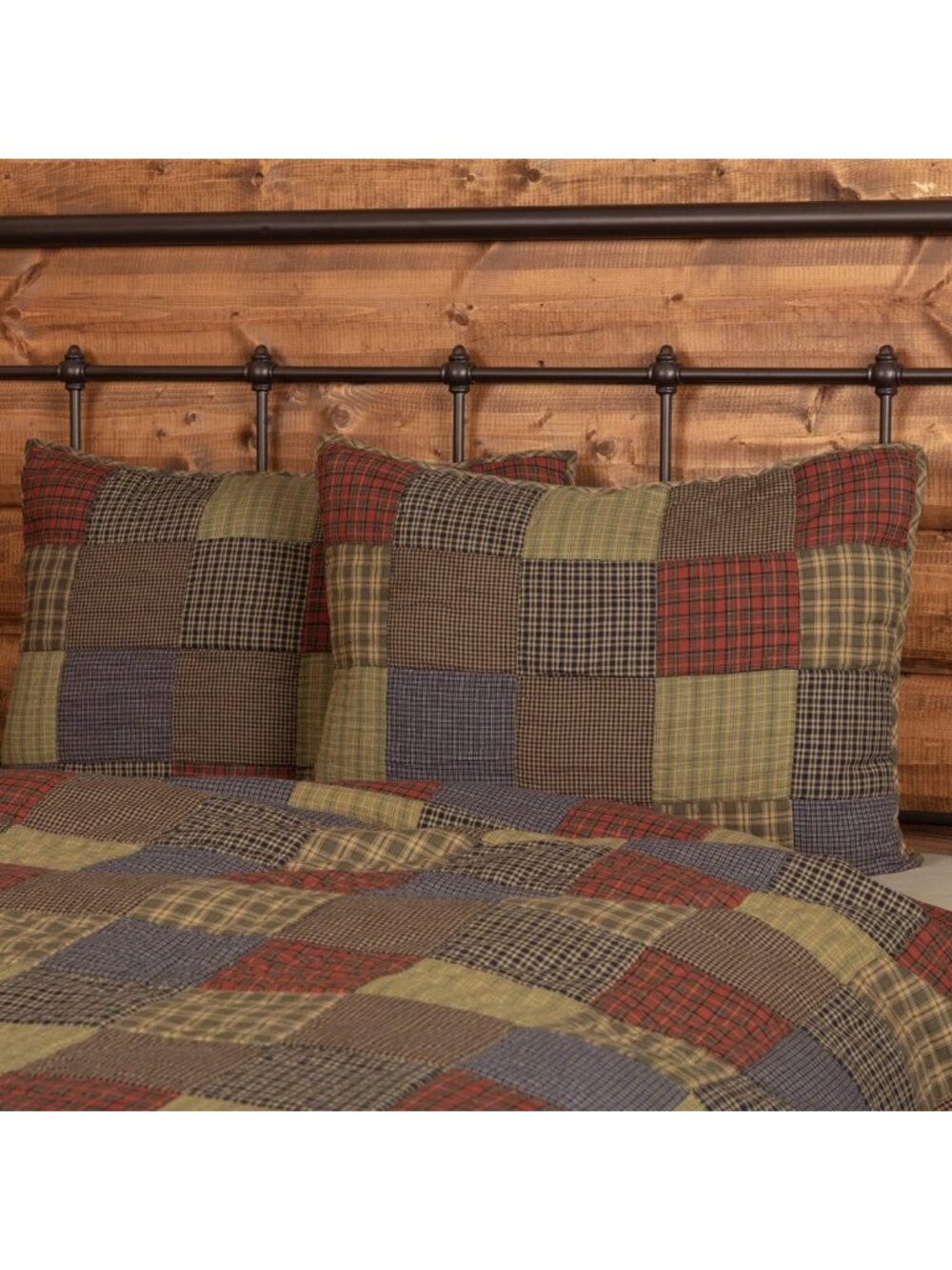 Rustic Cotton Patchwork Sham in Cedar Green | Cozy Farmhouse Bedding Accent